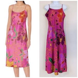Natori Magenta Abstract Floral Satin Gown Size M